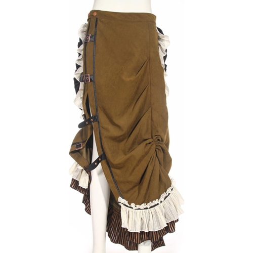 Long Green Steampunk Skirt with Slit