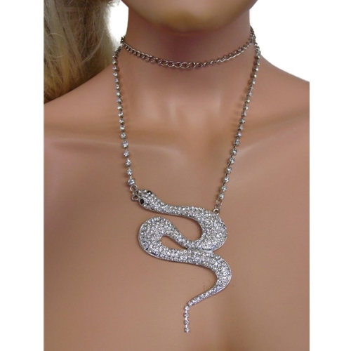 Silver Rhinestone Snake Necklace