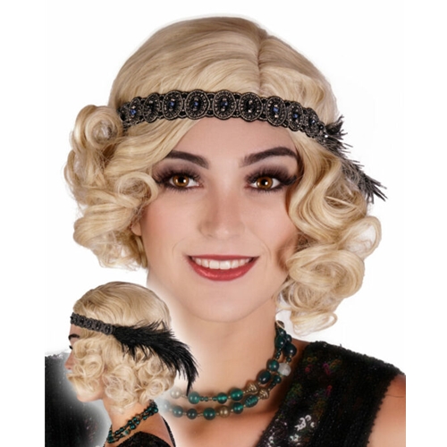 Flapper Beaded Headband with Feathers | The Costumer