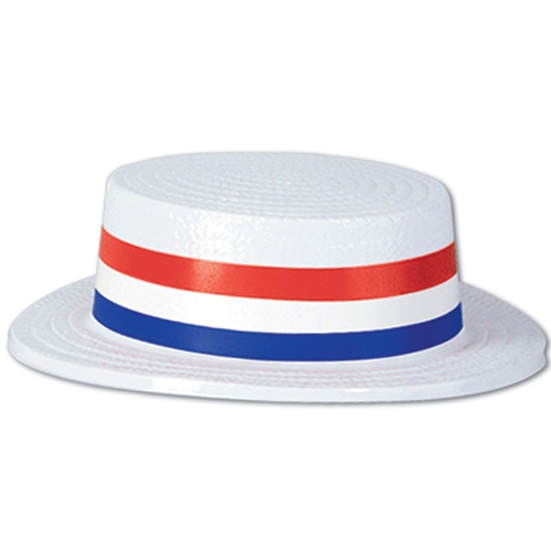 Skimmer Boater Hat Plastic with Red, White and Blue Band