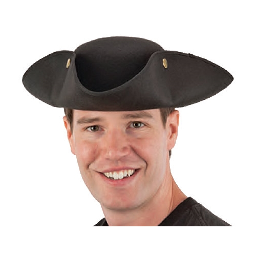 Deluxe Felt Black Tricorn Hat with Snaps