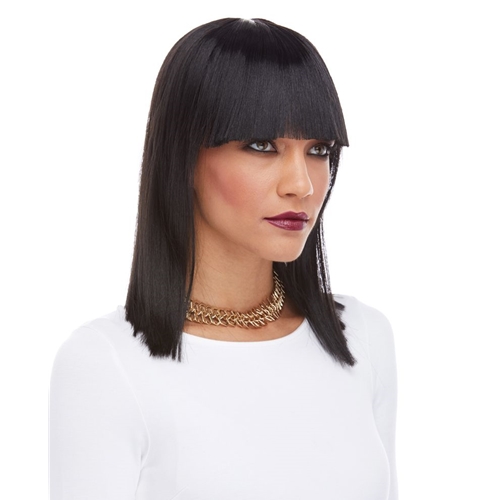 Black Shoulder Length Egyptian Cleopatra Wig with Bangs