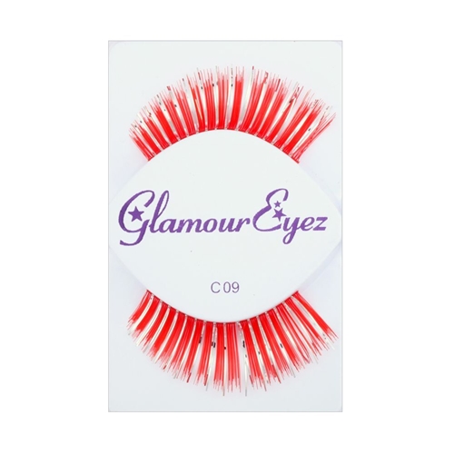 Red False Eyelashes with Silver Tinsel C09