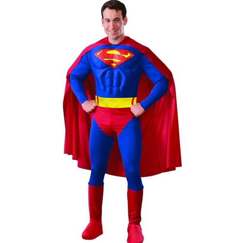 Superman Muscle Chest Adult Costume Includes Jumpsuit Boot Tops Cape Belt
