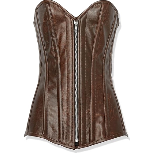 Distressed Faux Leather Corset Light Brown