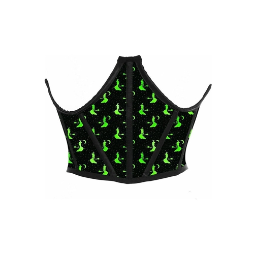 Satin Open Cup Cincher Black with Green Witches Adult