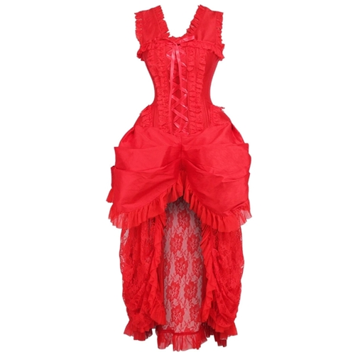 Steel Boned Red Lace Victorian Bustle Corset Dress