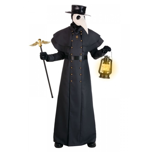 Plague Doctor Medieval Masquerade Dressup Adult Halloween Costume Includes hat, headgear, belt, mask, robe, gloves, necklace and cane