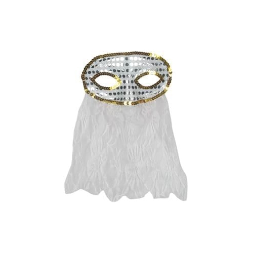 White Half Mask with Veil