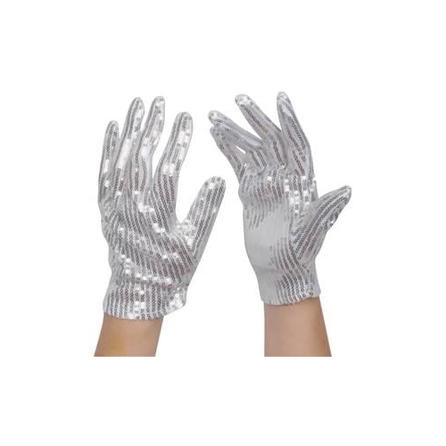 White Sequined Gloves Adult