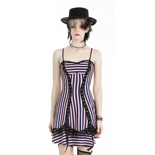 Black and Purple Striped Punk Dress