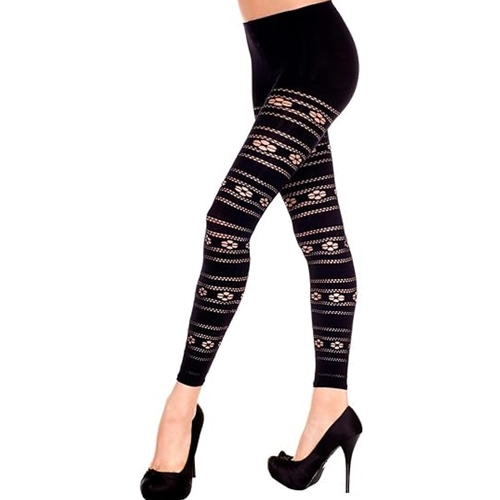 Leggings Black Floral and Net Adult