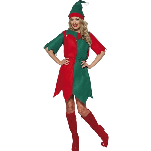 Elf Tunic with Hat Red/Green Adult Costume Size Medium