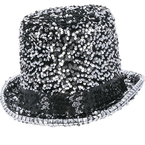 Sequin Silver Top Hat Deluxe