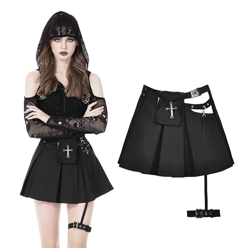 Rebel Rock Black Pleated Skirt Adult