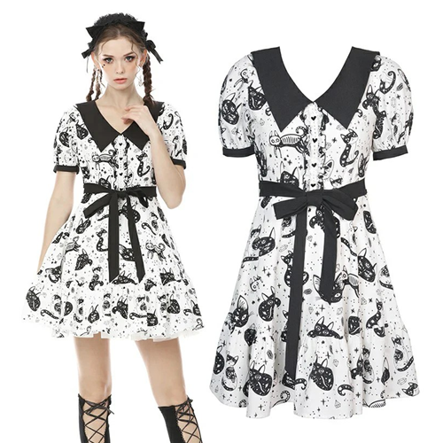 Magic Cat B&W Printed Dress Adult Large
