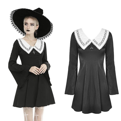 Goth Cross White Doll Collar Dress Adult