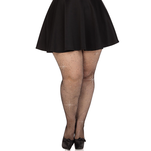 Plus Size Rhinestone Fishnet Tights