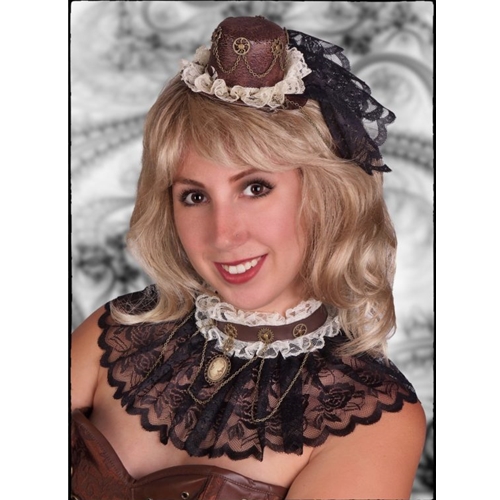 Steampunk Top Hat with Veil Brown/Cream