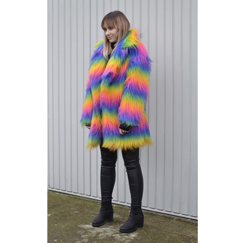 Rainbow Faux Fur Coat Size Large