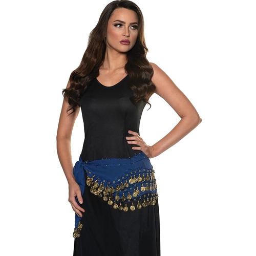 Gypsy Coin Hip Scarf Blue/Gold Adult