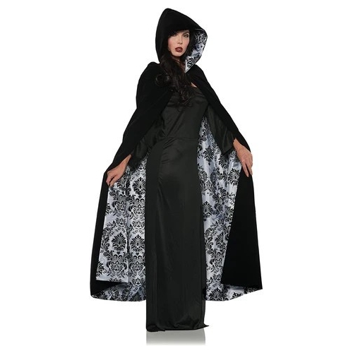 Velvet/Satin Flocked Cape Adult Black/Grey