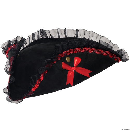 Tricorn Hat with Lace Black/Red Adult
