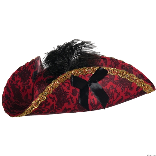 Tri Corner Fancy Black/Red Pirate Hat Adult