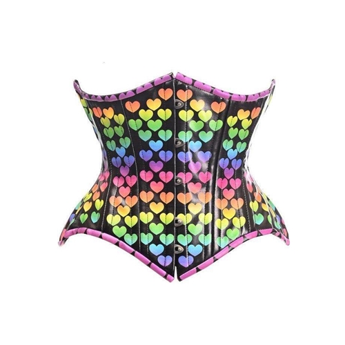 Rainbow Hearts Steel Boned Underbust Corset