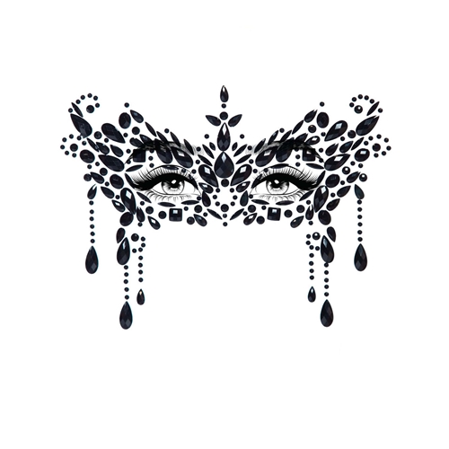 Masquerade Adhesive Face Jewels Black or Clear