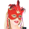Red Venetian Velvet Half Mask with Feather