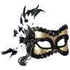 Venetian Black and Gold Half Mask with Feathers