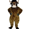 Cartoon Bull Mascot. This Cartoon Bull mascot comes complete with head, body, hand mitts, foot covers, hat, shirt  and shoes.  This is a sale item. Manufactured from only the finest fabrics. Fully lined and padded where needed to give a sculptured effect. Comfortable to wear and easy to maintain. All mascots are custom made. Due to the fact that all mascots are made to order, all sales are final. Delivery will be 2-4 weeks. Rush ordering is available for an additional fee. Please call us toll free for more information. 1-877-218-1289