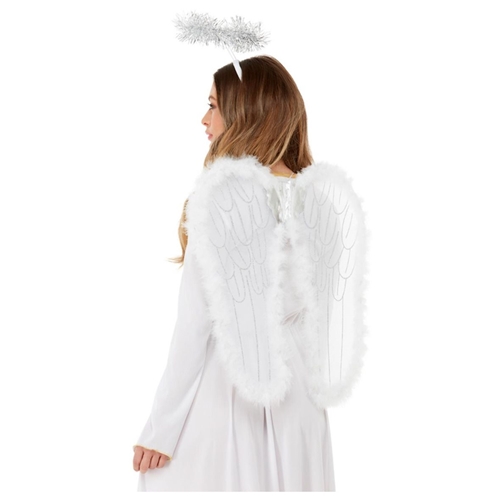 Large Marabou Trimmed Angel Wings with Halo