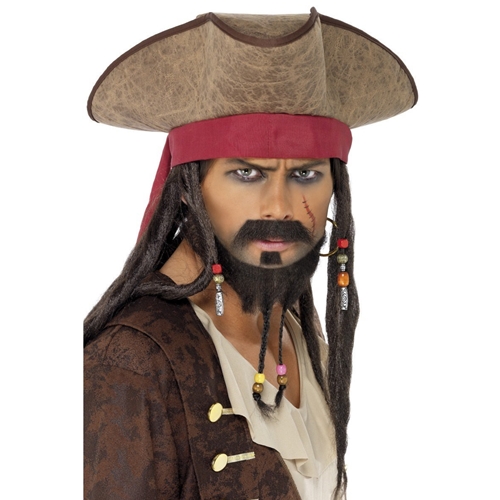 Brown Distressed Pirate Hat with Dreadlocks