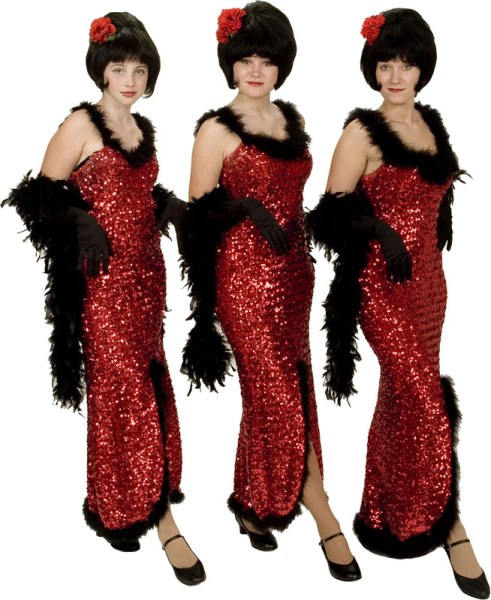 Rental Costumes for Little Shop of Horrors - Crystal, Ronnette and Chiffon in their Act I Scene I dresses