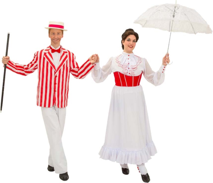 Rental Costumes for Mary Poppins – Rental Costumes for Mary Poppins – Burt in Jolly Holiday Outfit, Mary Poppins in Jolly Holiday Outfit.