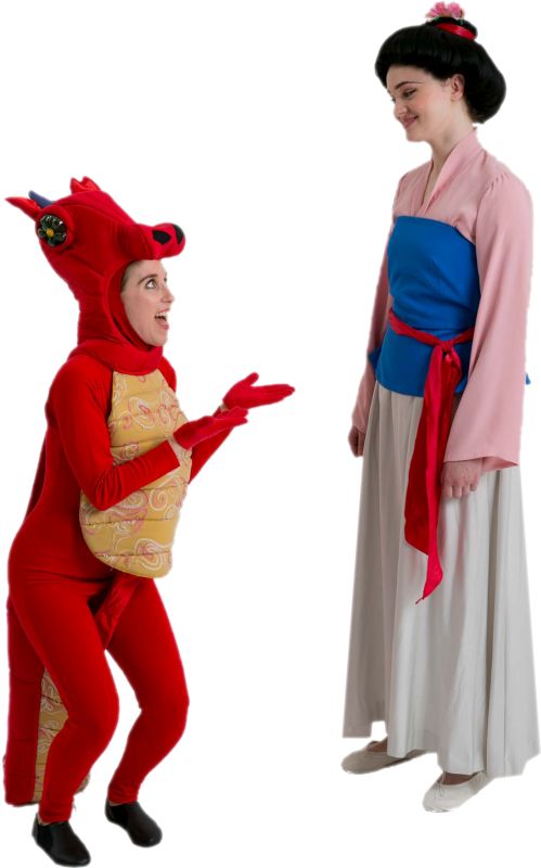 Mulan Mushu the Dragon and Mulan in her regular clothes 